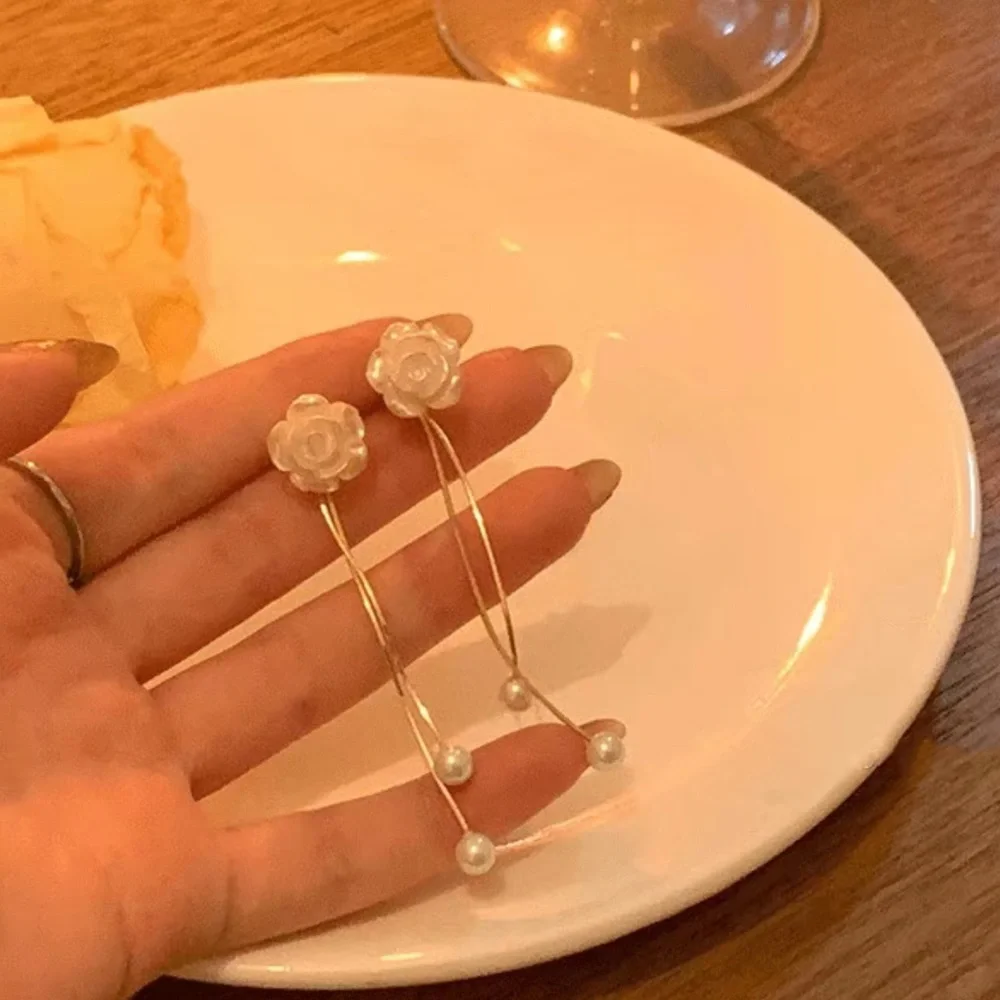 Pearl Flower Gold 18k plated drop long earrings
